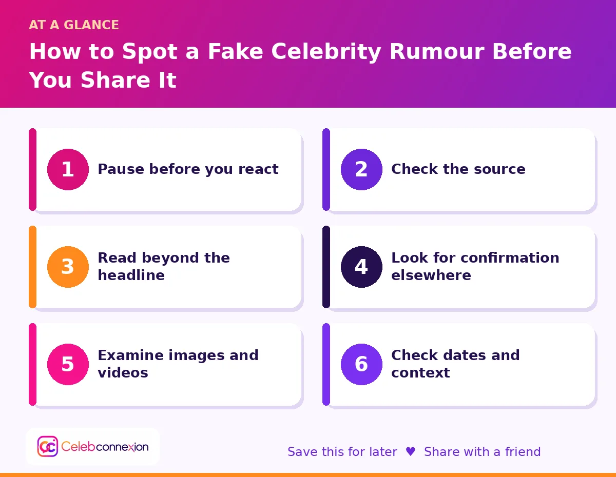 At a glance: How to Spot a Fake Celebrity Rumour Before You Share It